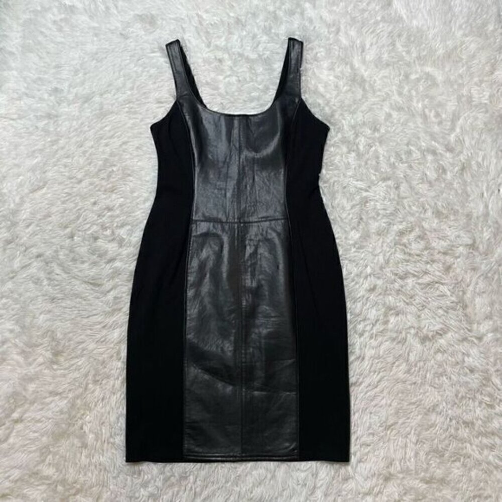 JOSEPH RIBKOFF Black Sleeveless Faux Leather Dress Mini Size 6 Stretch